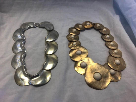 Lot of 2 Chunky Metallic Costume Necklaces