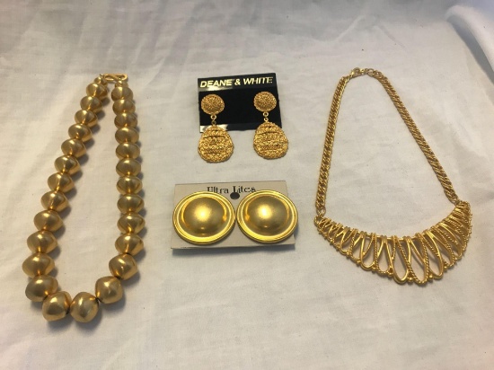 Lot of 2 Gold-Tone Necklace and Earring Sets
