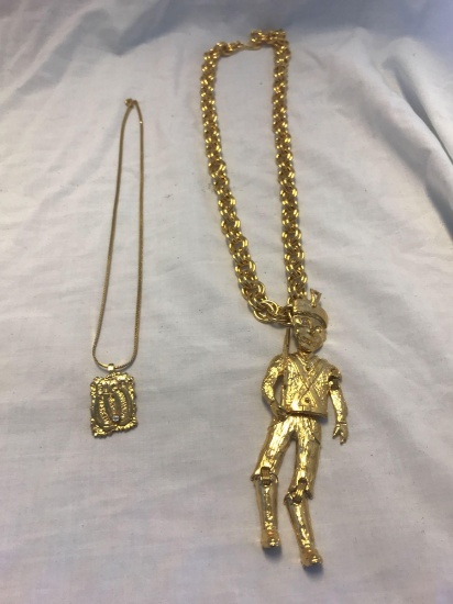 Lot of 2 Gold-Tone Necklaces - Tin Soldier and Lucky Horseshoe