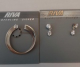 Riva sterling silver and crystal brooch and earrings