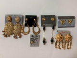 Lot of five vintage statement costume jewelry earrings and one ear cuff