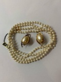 Lot of vintage costume jewelry pearl earrings with matching pearl necklace
