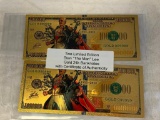 Lot of 2 STAN LEE 24K Gold Banknotes Limited Edition COA-Mint condition