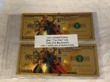 Lot of 2 STAN LEE 24K Gold Banknotes Limited Edition-Mint condition