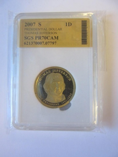 2007-S Presidential Dollar Thomas Jefferson SGS PR70CAM