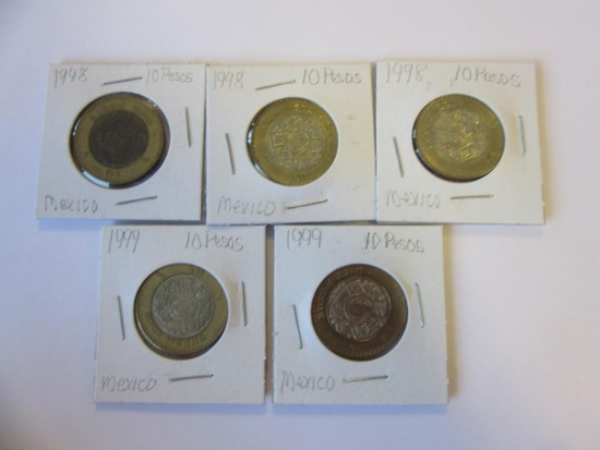 Lot of 5 1998/1998 10 Pesos Coins