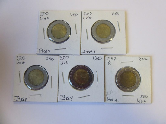 Lot of 5 Italian 500 Lire Coins