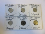 Lot of 6 Belgium 1 Franc Coins