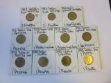 Lot of 11 Spanish 1 Peseta Coins