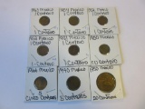 Lot of 9 Mexican 1/5/20 Centavo Coins