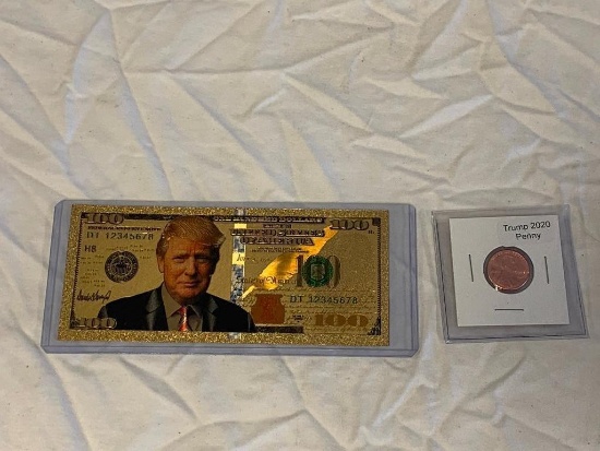 DONALD TRUMP 24K Gold Banknote and Trump Penny-Mint condition