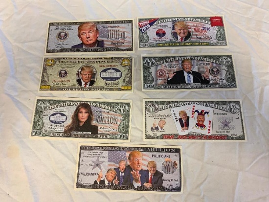 Lot of 7 DONALD TRUMP Novelty Currency Bills