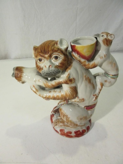 9" Ceramic Statue of Mother Monkey with 2 Baby Monkeys Hanging