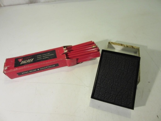 Lot of Unused Balrex Pencils and Like New Unused Pocket Playing Card Book in Vitron Elephant Hide