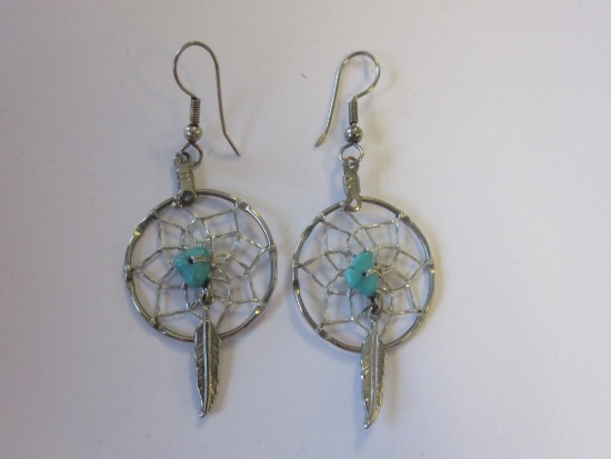 .925 Silver Dreamcatcher Turquoise Earrings