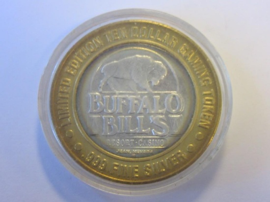 .999 Silver Buffalo Bill Casino $10 Gaming Token