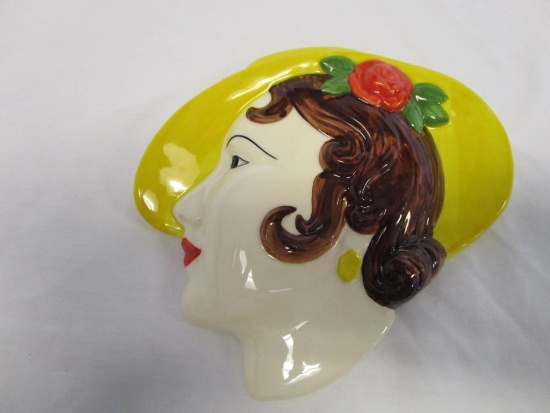 Art deco Moorland pottery ladies head wall art
