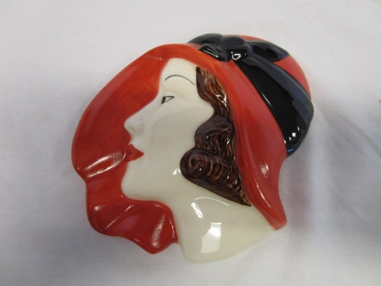 Art deco Moorland pottery ladies head wall art