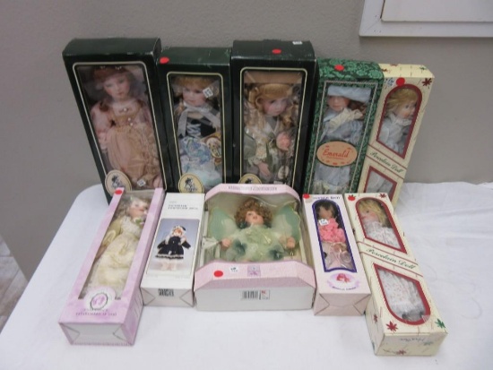 Lot of 10 Porcelain Dolls Various Sizes NEW in Boxes