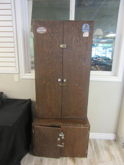 Wood Gun Cabinet with Various Stickers