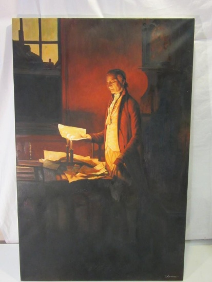 Vintage Oil Painting Colonial Man at Desk