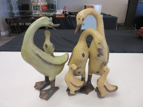 Pair Ducks and Their Babies Figurines