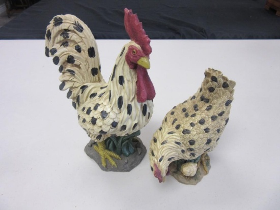 Rooster, Hen, and Chick Ceramic Figures
