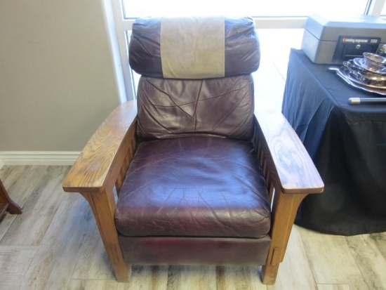 Leather Armchair with Wooden Armrests