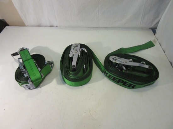 3 Green Break Strength Ratchet Straps