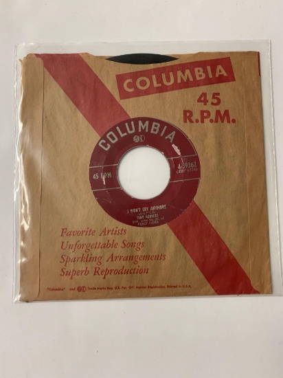 TONY BENNETT I Won't Cry Anymore / Because Of You 45 RPM 1951 Record