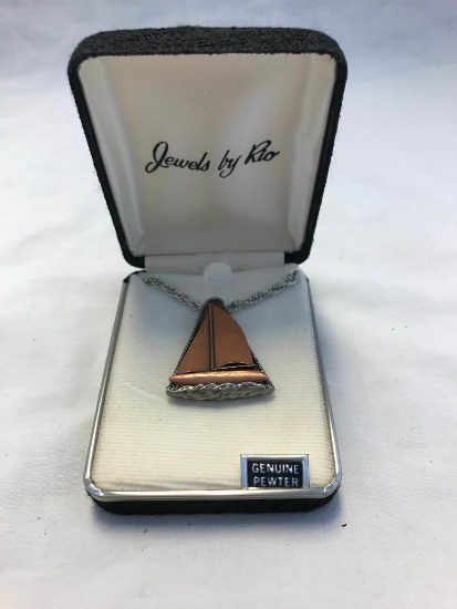 Genuine Pewter Sail Boat Pendant Necklace