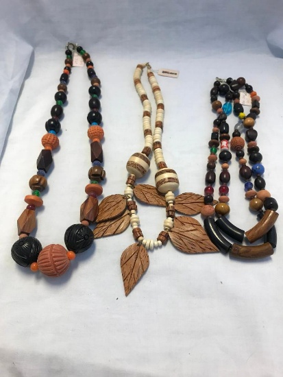 Lot of 3 Wooden Bead Necklaces