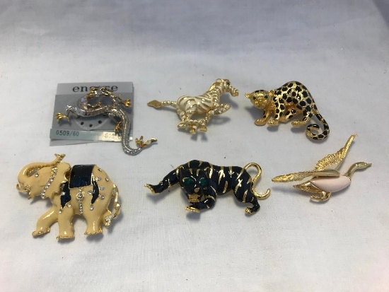 Lot of 6 Gold-Tone Animal Theme Brooches