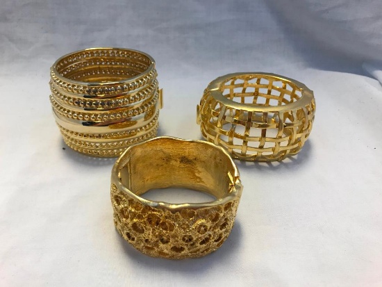 Lot of 3 Gold-Tone Cuff Bracelets