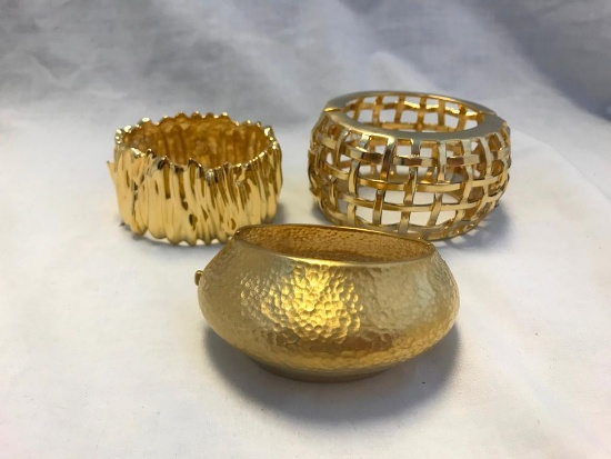 Lot of 3 Gold-Tone Cuff Bracelets