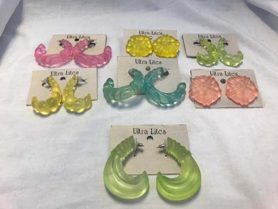 Lot of 7 Colored Frosted Earrings