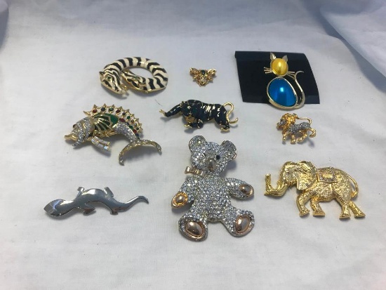Lot of 9 Animal Themed Brooches