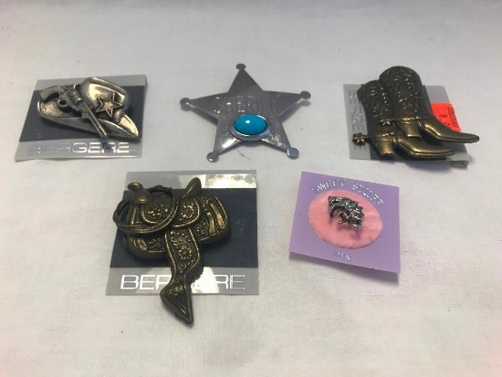 Lot of 5 Cowboy Themed Brooches