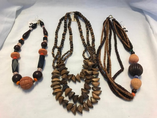 Lot of 3 Wooden Bead Necklaces