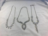 Lot of 3 Silver-Tone Rhinestone Necklaces