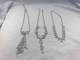 Lot of 3 Silver-Tone Rhinestone Necklaces