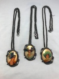 Lot of 3 Female Portrait Pendant Necklaces