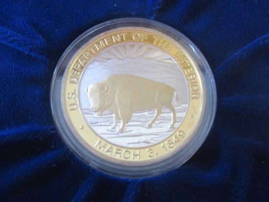 .999 Silver 24K Gold Plated 1oz U.S. Department of the Interior 50th Anniversary Medallion