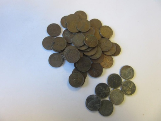 Lot of 50 Various Wheat Pennies Including 7 WWII Era Steel-Zinc Pennies