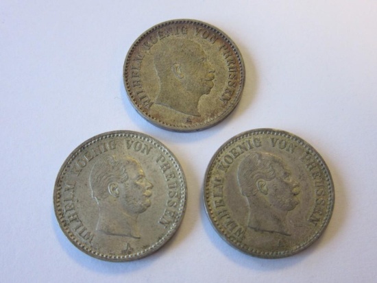 Lot of 3 .52 Silver German States PRUSSIA 1/6 Thaler Wilhelm Koenig Von Preussen Coins