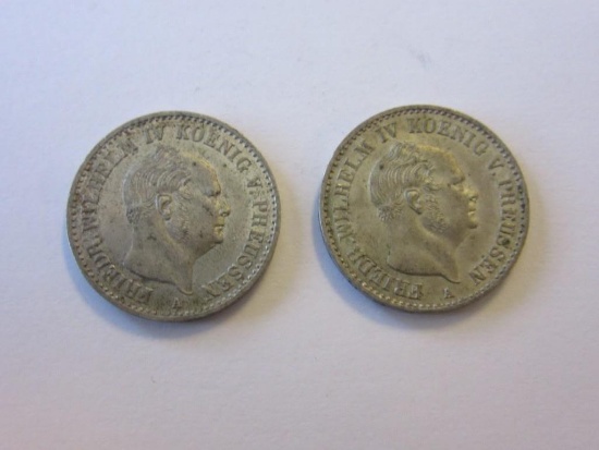Pair of 1853A/1856A Prussia 1/6 Thaler Frederick William IV Coins