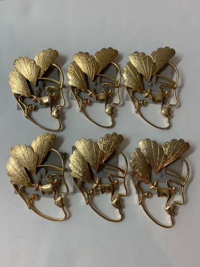 Lot of 6 costume face brooches