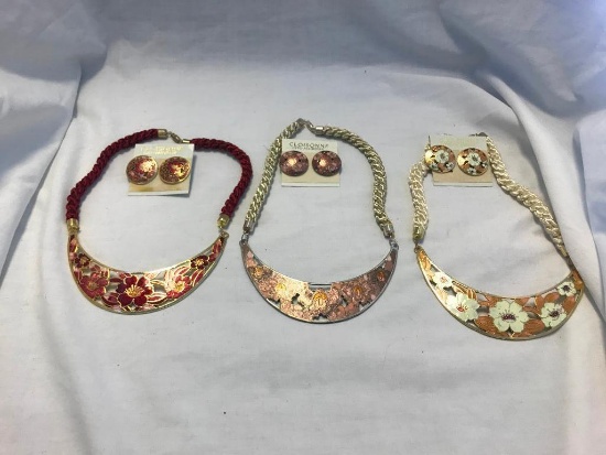 Lot of 3 Cloisonne Necklace and Earring Sets