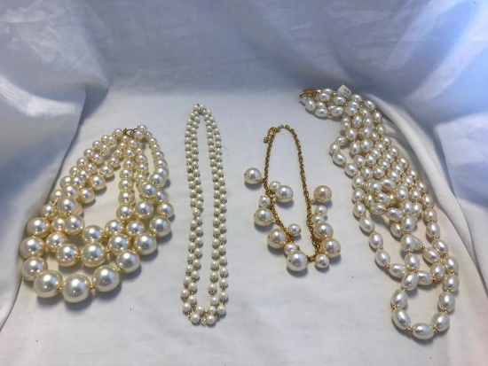 Lot of 4 Faux Pearl Necklaces
