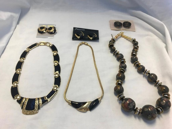 Lot of 3 Black and Gold Necklace and Earring Sets